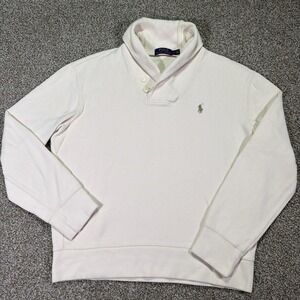 Polo Ralph Lauren Shawl Collar Sweater Cream Classic Essentials Size Medium